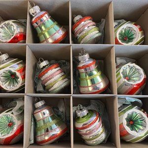 Christmas ornaments Radko Shiny Brite set of 12 glass indents bells beehives